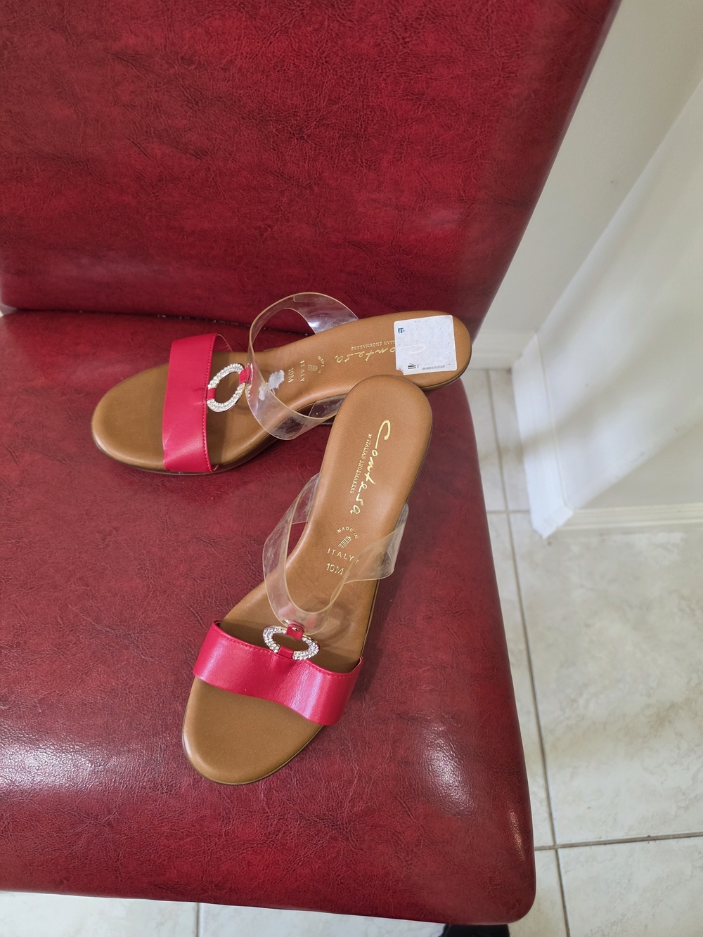 Contesa Italian Shoemaker  Women's Pink Wedge Slide Sandals with Clear Strap
